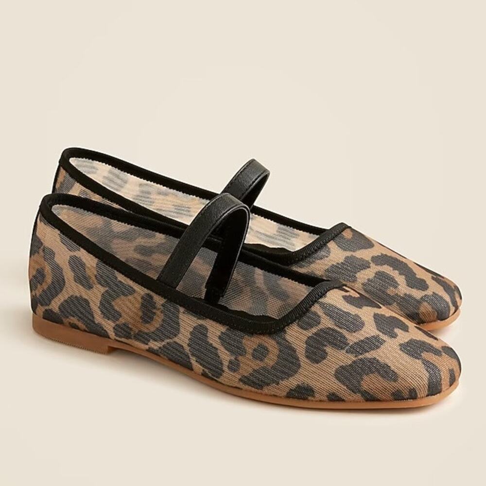 J.Crew Crewcuts Girls Ballet Flats Leopard Print Mesh Size K13 NWOT